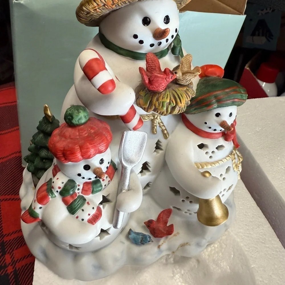 PartyLite Holiday Snowman Collection White Red Christmas Candle Holder Decor
